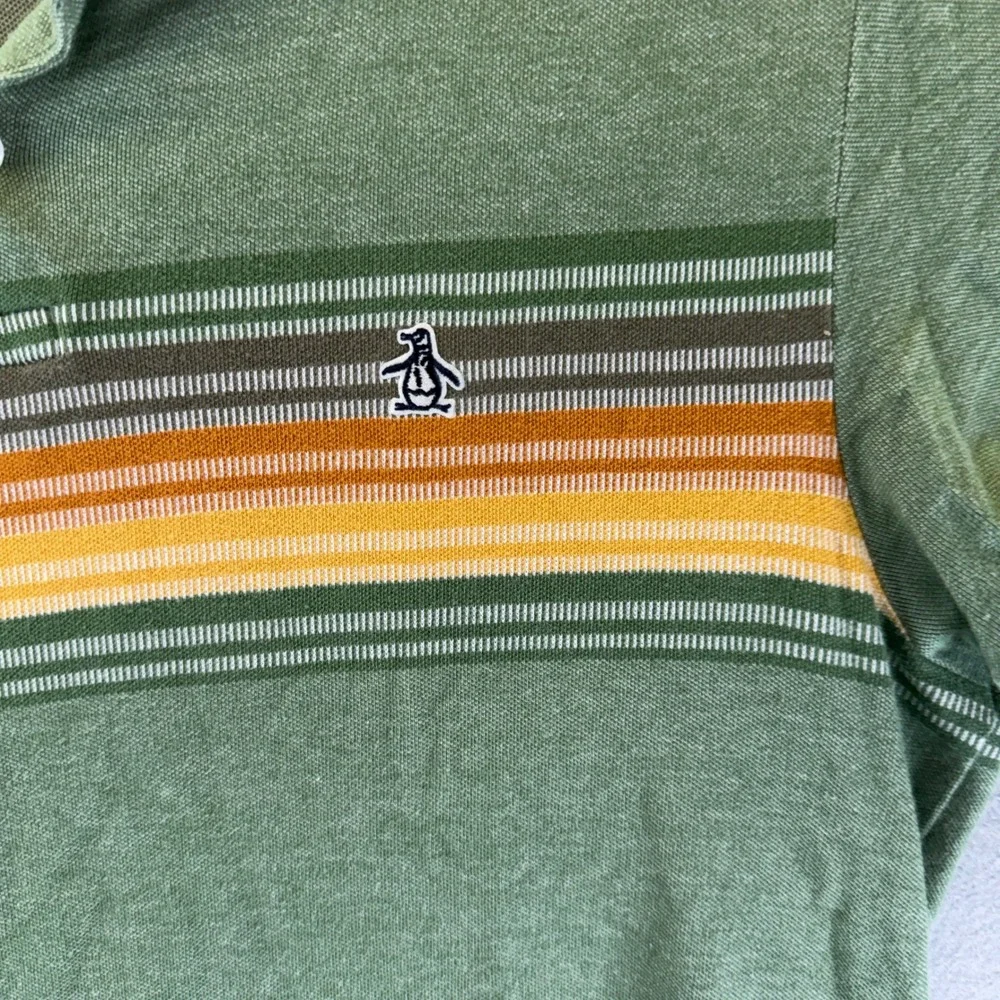 Original Penguin Mens Green Striped Short Sleeve Cotton Polo Shirt Size M